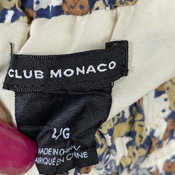 Club Monaco Size L A-Line Skirt Cream Blue Orange Batik Geometric Silk Lined - Picture 5 of 7